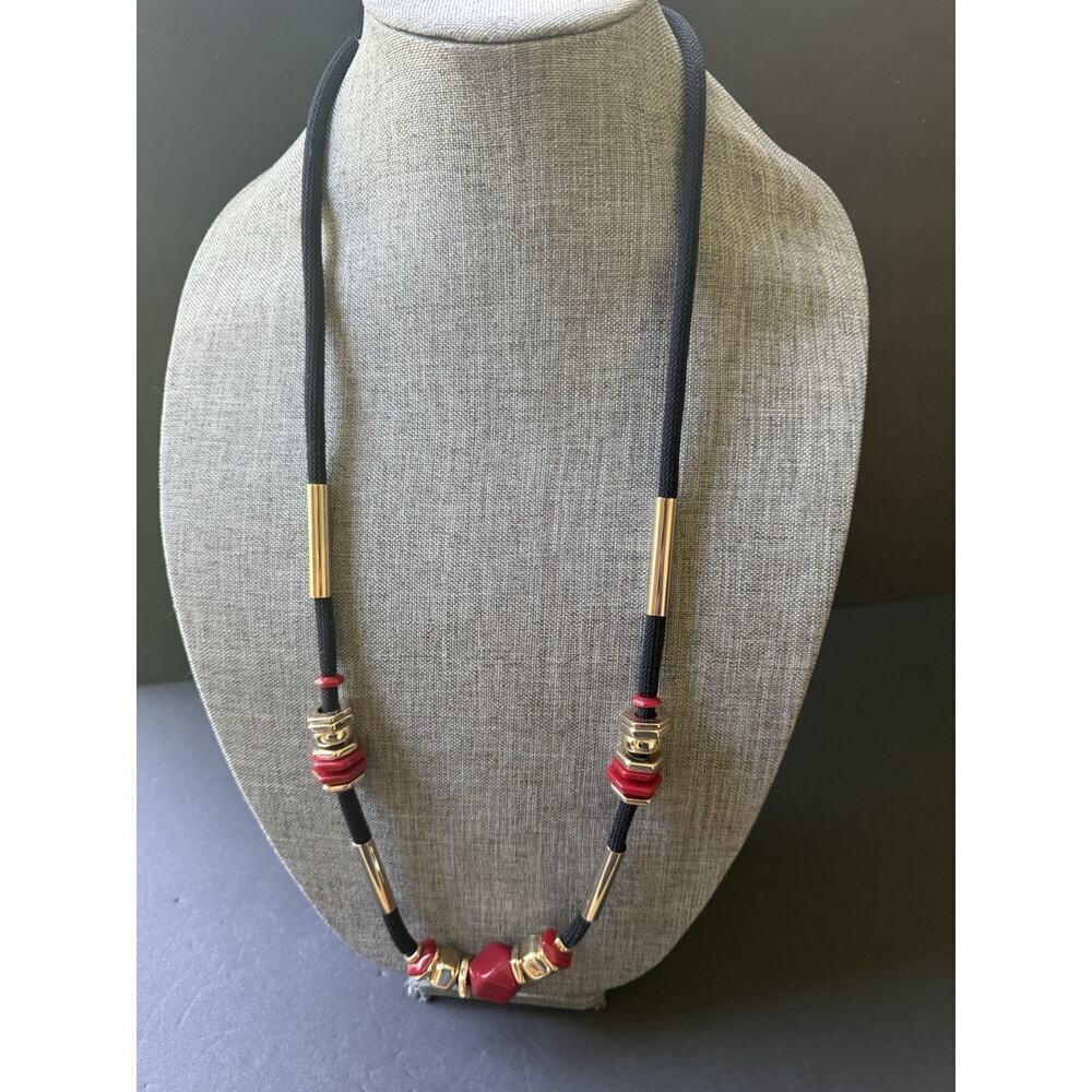 Chicos Beaded Rope Necklace Black Layered Chunky Statement Boho Festival Career